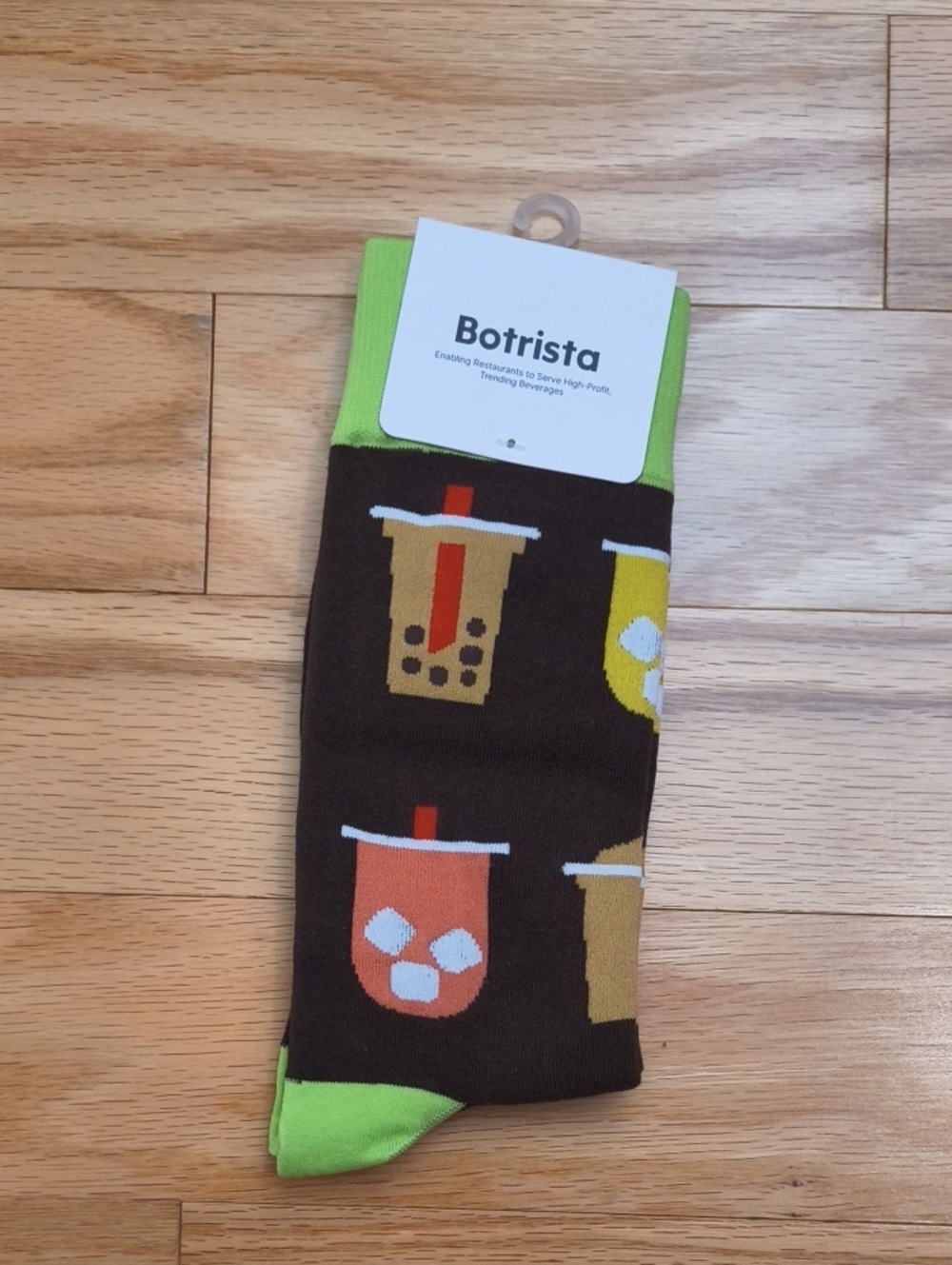 Botrista Brown Bubble Tea Pattern Socks Green Accents Adult One Size NWT